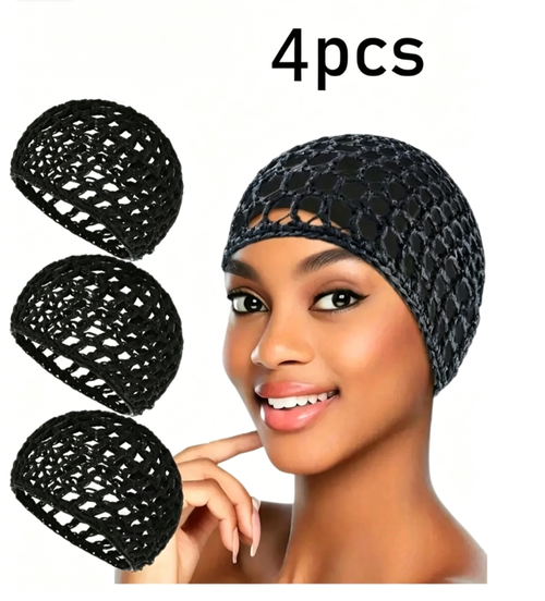 4pcs Hair Net Caps Set, Sleep Hair Nets for Wigs, Mesh Wrap Caps, Crochet Wave Chef Hats, Hair Bun Bouffant Caps, Women Ballet Dancers Sleep Bonnet