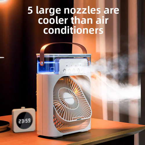 Five Hole 3 Speed Smart Spray Misting Fan Humidifier Water Cooled Portable USB Cooling Fan LED Light Desk Office Student Use