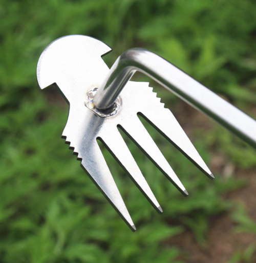 Stainless Steel Weeding Tool, Dual Head Hand Weeder Rake Hook, Wooden Handle Garden Grass Puller Digger for Lawn Farm Plant Care