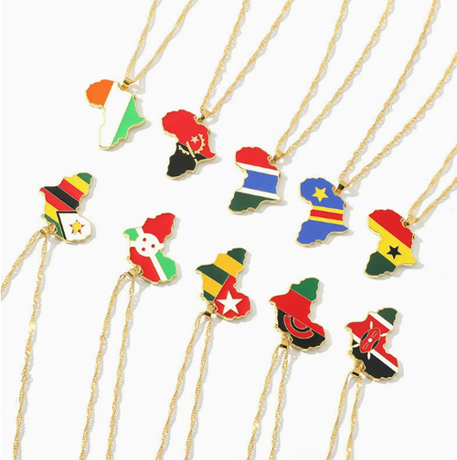 Ghana Africa Map Flag Necklace | 18K Gold Plated Black Star Pendant - Patriotic Heritage Jewelry