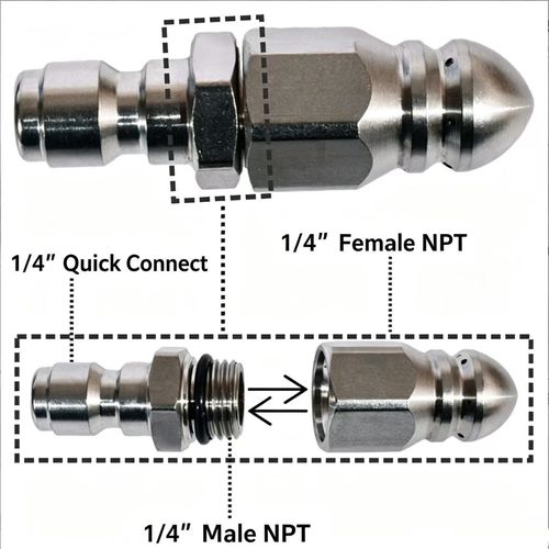 Water Jet High Pressure Sprayer Nozzle Clean Sewer  Stainless Steel Pressure Washer Quick Plug Drain Hose Nozzle Tool