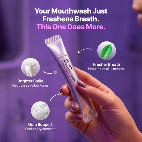Alcohol-Free Purple Portable Stick Mouthwash 20 Sachets Fresh Mint Gentle Teeth Whitening Disposable Travel Oral Care