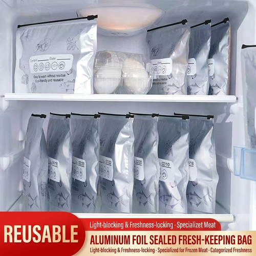 100Pcs Fresh Keeping Frozen Food Packaging Pouch Reusable Foil Ziplock Bag for Meat Seafood Fish Fruits Vegetables