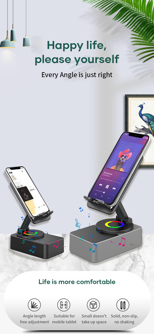Hot Sell Multi Function Desktop Mobile Phone Wireless Speaker Folding Rotate RGB Wireless Speaker with Phone Holder