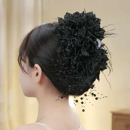 2 PCS Black Red Fashion Women Girls Big Pearl Tassel Lace Pearl Beaded Hair Claw Clip for Thick Hair Elegant Women Large Hairgrips