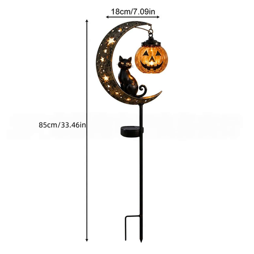 Waterproof Metal Solar Stake Light Moon Black Cat Pumpkin Outdoor Yard Lawn LED Decor Lamp