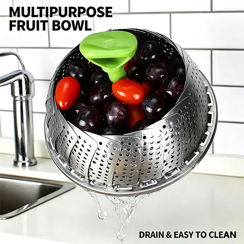 Vegetable Steamer Basket for Cooking Food, Stainless Steel Veggie Steam Basket for Pot, Folding Expandable Steaming Insert with Extendable Handle Fits Various Size Pot Two Per Set