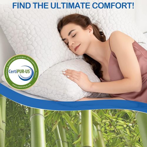 Modern Memory Foam Neck Pillow with Cooling Bamboo Adjustable Loft & Hypoallergenic for Side & Back Sleepers
