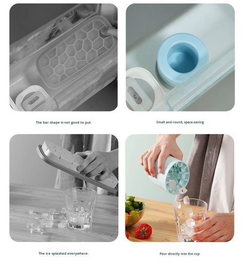 Household Mini Ice Hockey Making Ice Storage Box Cylindrical Silicone Freezer Kitchen Ice Bucket Ice Grid Mold PP Material Maker