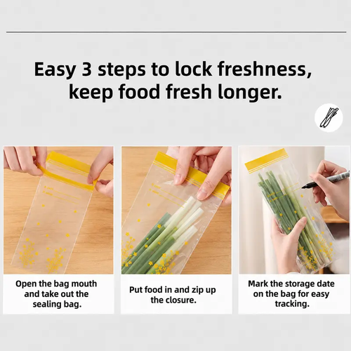 Thick Double Seal Food Storage Bags, Reusable Self-Sealing Pouches, Food Grade Airtight Bags for Refrigerator Organization & Food Portioning 45PCS