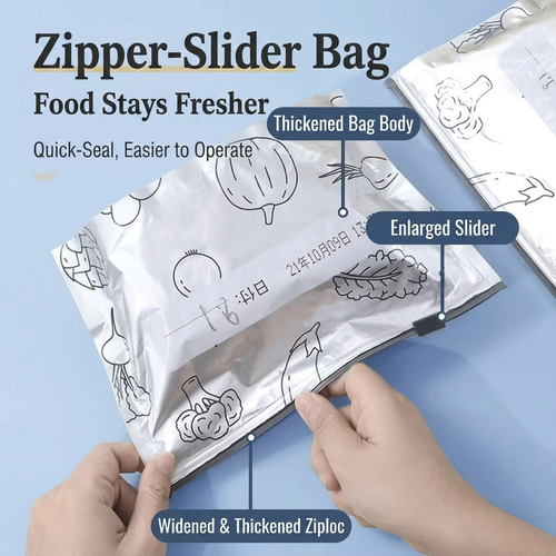 100Pcs Fresh Keeping Frozen Food Packaging Pouch Reusable Foil Ziplock Bag for Meat Seafood Fish Fruits Vegetables