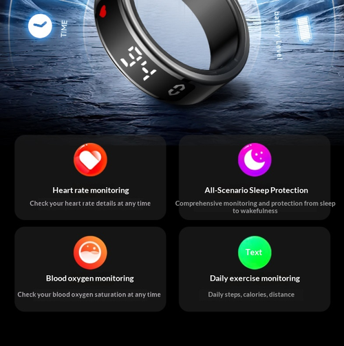Smart Ring Heart Rate Blood Oxygen Monitor Sleep Exercise Heart Rate Variability Monitoring Brightness Adjustment App Control