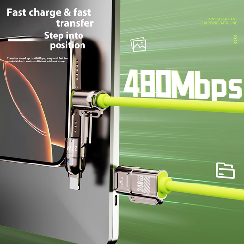 240W Bullet Head 4-in-1 Mobile Phone Data Cable Charger High Power Super Fast Charge PVC Jacket Zinc Alloy Connectors Type-C 1.5 Meter