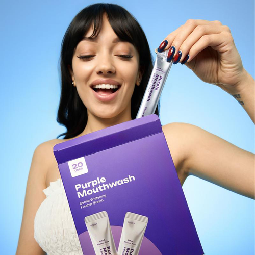 Alcohol-Free Purple Portable Stick Mouthwash 20 Sachets Fresh Mint Gentle Teeth Whitening Disposable Travel Oral Care