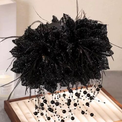 2 PCS Black Red Fashion Women Girls Big Pearl Tassel Lace Pearl Beaded Hair Claw Clip for Thick Hair Elegant Women Large Hairgrips