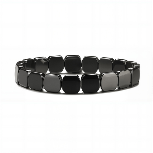 Black Gallstone Elastic Bracelet for Men Women Black Square Beaded Stretch Bracelet Inspirational Jewelry Gift Two Per Set