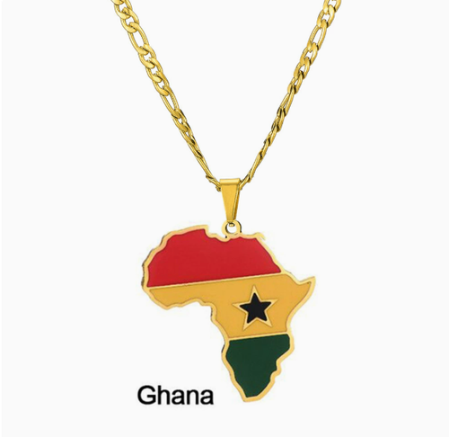 Ghana Africa Map Flag Necklace | 18K Gold Plated Black Star Pendant - Patriotic Heritage Jewelry