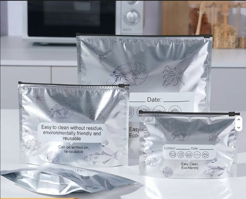 100Pcs Fresh Keeping Frozen Food Packaging Pouch Reusable Foil Ziplock Bag for Meat Seafood Fish Fruits Vegetables