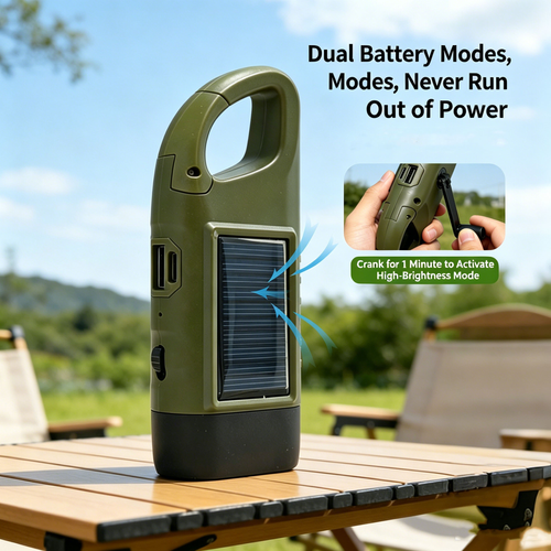 Rechargeable Solar Powered dynamo Flashlight, Mini Emergency Charging Powerful Torch Lamp Power Bank