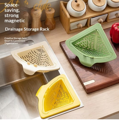 Triangular Drain Basket Magnetic Corner Sink Strainer with Twist-Open Bottom Automatic Dumping Storage Rack for Kitchen