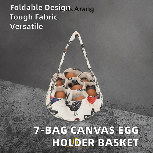 Farmhouse Chicken Egg Holder Canvas Square Folding Multifunction 7-Piece Set Handheld Egg Basket Kitchen Garden Food Use Storage
