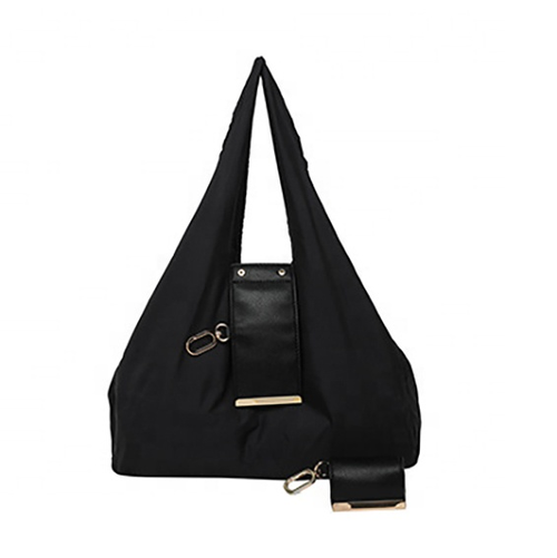 New Arrival Women Foldable Keychain Tote Bag Nylon Roll up Portable Under Recycled Nylon Shoulder Bag Shopping Bag Black