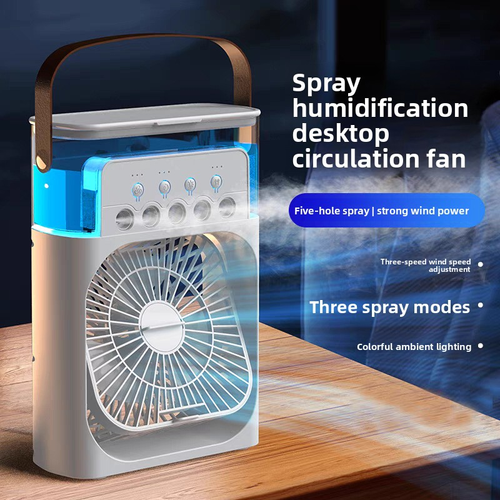Five Hole 3 Speed Smart Spray Misting Fan Humidifier Water Cooled Portable USB Cooling Fan LED Light Desk Office Student Use