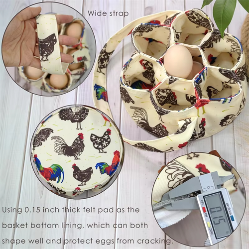 Farmhouse Chicken Egg Holder Canvas Square Folding Multifunction 7-Piece Set Handheld Egg Basket Kitchen Garden Food Use Storage