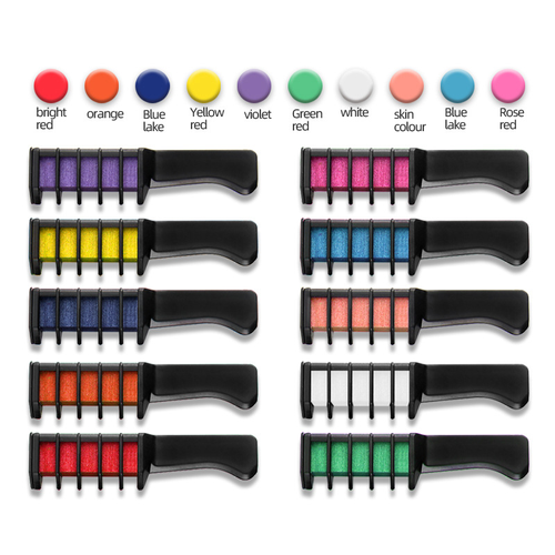 Natural Washable Temporary Hair Dye Comb 10 Shades, Non-Alcohol Herbal Safe Hair Chalk, Easy DIY Color Changing Hairstyle, Heat Friendly, Harmless to Hair for Cosplay & Daily Use