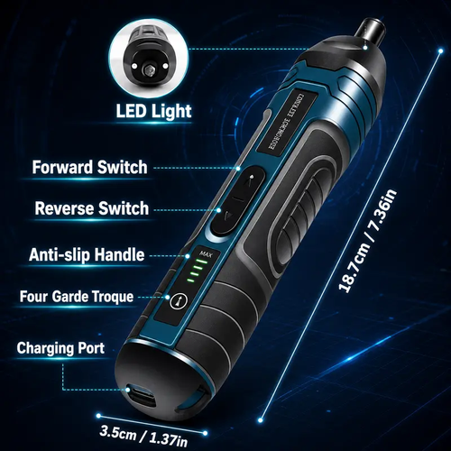 Electric Screwdriver Set, 20-in-1 Rechargeable Cordless Screwdriver with Magnetic S2 Steel Bits, Ergonomic Handle, Forward Reverse, Built-in LED Light for Furniture Assembly, DIY, Appliances&Bicycle Repair