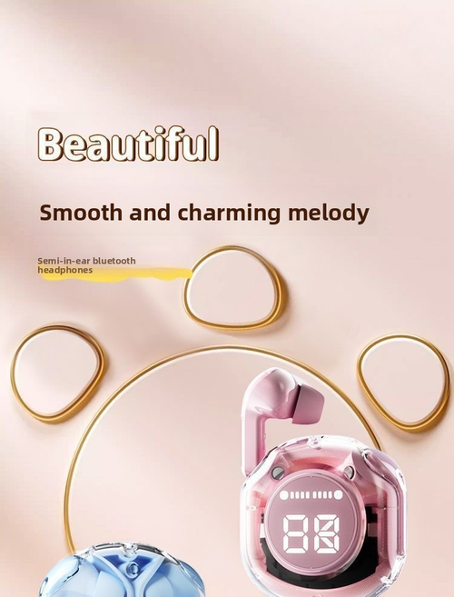 Air39 for 5.0 TWS Earbuds Transparent Design Digital Display Life Waterproof In-Ear Sports Earphones Binaural Stereo Sound Lotus root pink