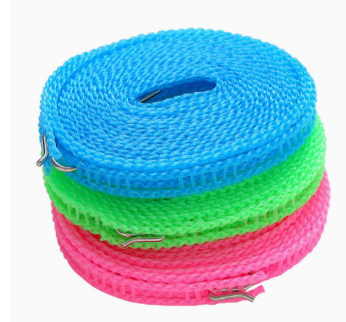5m Indoor Outdoor Travel Drying Laundry Retractable Windproof Clothesline Washing Line with Stainless Steel Peg Clothesline Six Per Set(Green Blue Pink)