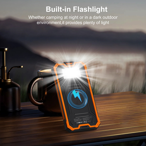 Dustproof Waterproof Solar Power Bank 10000mAh Portable Solar Phone Charger With Wireless Outdoor External Battery Pack With Flashlight