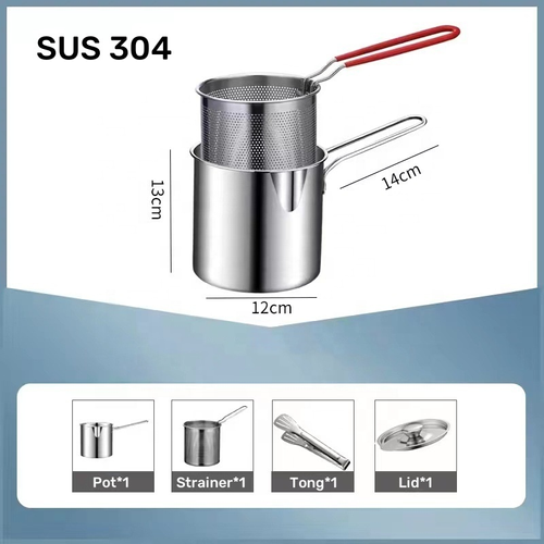 Deep Fry Strainer Pot 304 Stainless Steel Pot with Filter Basket Clamps and Non-slip Rack for French Fries Chicken