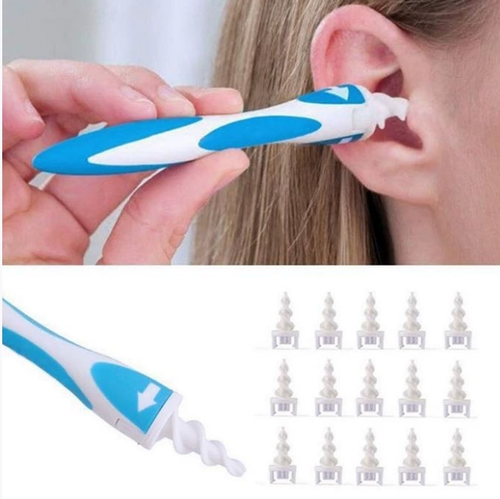 Blue White Spiral Ear Picking Spoon Plastic Ear Cleaner Washable Reusable Earwax Removal Cleaning Kit