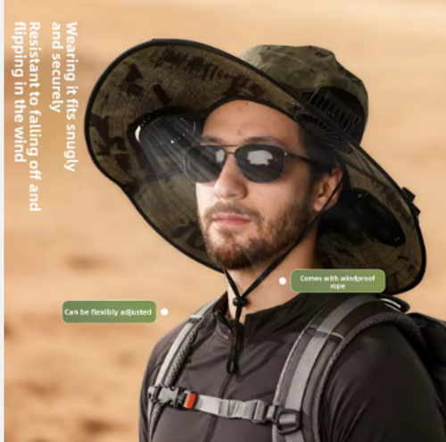 Portable Solar Powered Wearable Brimmed Fisherman Hat with 300mAh Battery USB Chargeable Mini Fans 3 Speed Modes