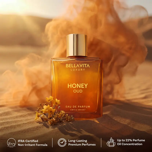 Bella Vita Luxury's Honey Oud  Eau de Parfum 100ml (3.4 fl oz)  Patchouli, Vanilla, Bergamot  Floral & Spicy  Made with Clean & Vegan Essentials Oils  Cruelty Free Fragrance Perfume