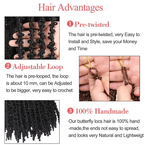 22 24 shares Pre Looped Soft Distressed Butterfly Locs Black Braids Afro Faux Locs Crochet Braiding Hair Extension for Women