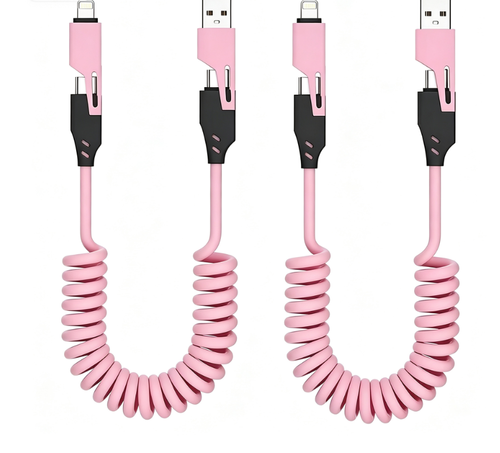 120W PD27W 4-in-1 USB Type C Super Fast Cable Chargeus 5A Quick Flash Charge 1.5m Pure Copper USB3 Pure Copper Data Cables IOS Pink Two Per Set