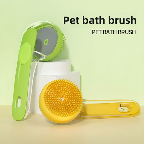 Handheld Dog & Cat Scalp Cleaning Shower Brush Long Plastic Handle Pet Supplies Accessories for Bathing Massage for Bathroom Use Blue and Green Two   Pack