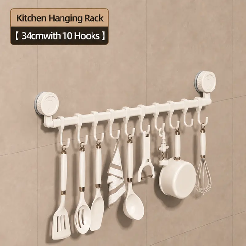 10-Hook Adjustable Multifunctional Slide Rail Adhesive Wall Organiser - Kitchen Utensil Holder, Cupboard Hanging Storage Rack for Bathroom, Bedroom 5-pack