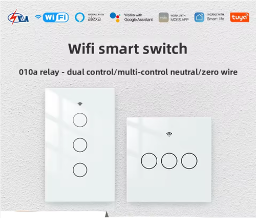 WiFi Smart Light Switch — Tuya Smart Home App Remote Control, Live & Neutral Wiring, Touch-Sensitive Wall Switch