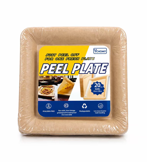 Peel Plate 60-Pack 10'' Multi-Use Reusable Paper Plates 90% Less Waste Home On-The-Go Mealtime