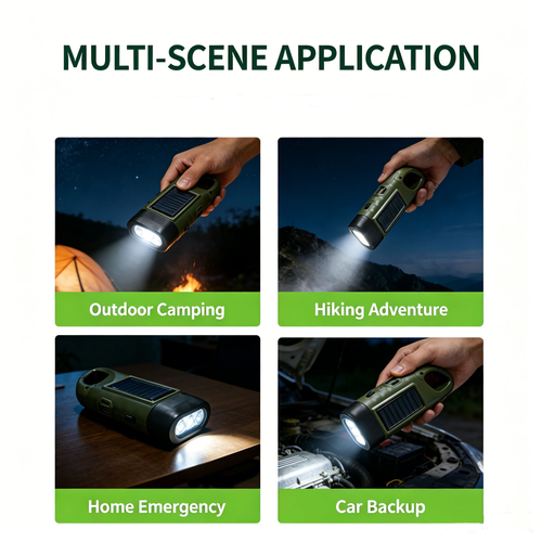 Rechargeable Solar Powered dynamo Flashlight, Mini Emergency Charging Powerful Torch Lamp Power Bank