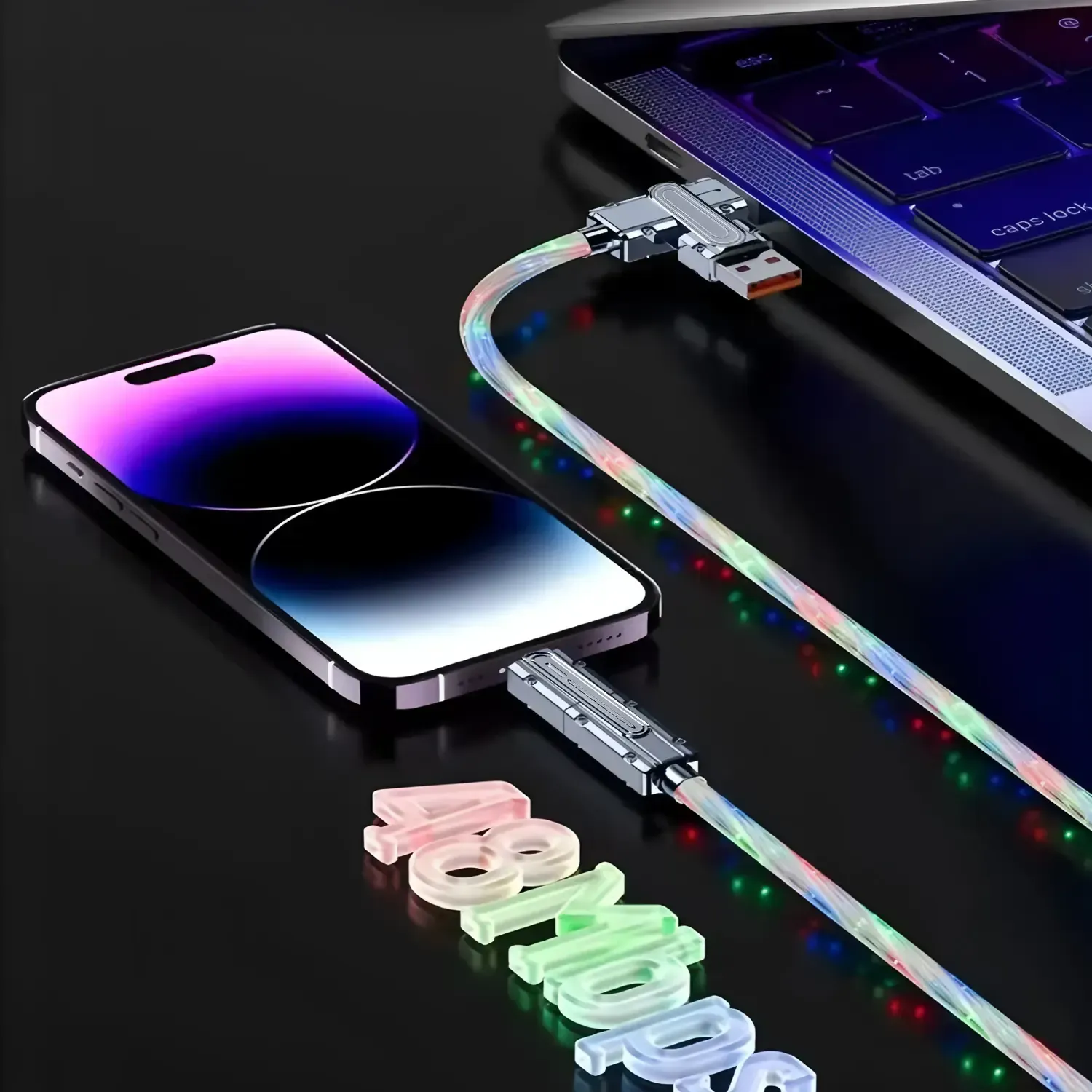 Star Flash Light 540 Degree Rotational Silicone Type-C Fast Charging Cable for iPhone Pixel for Mobile Phones