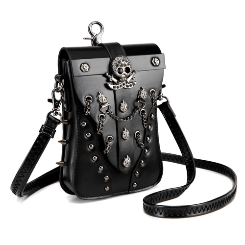 European American Retro Cross-Border Women's Shoulder Bag Punk Personality Skull Rivet Crossbody Mobile Coin Purse Polyester PU