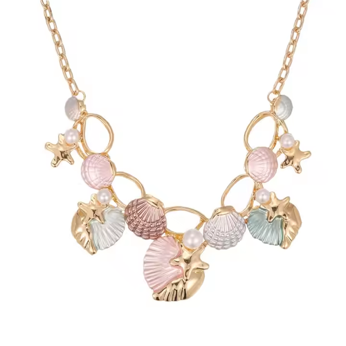 Wholesale Fresh Beach Chain Multi-functional Color Oil Color Shell Starfish Conch Pearl Sea Animal Chunky Charm Necklace