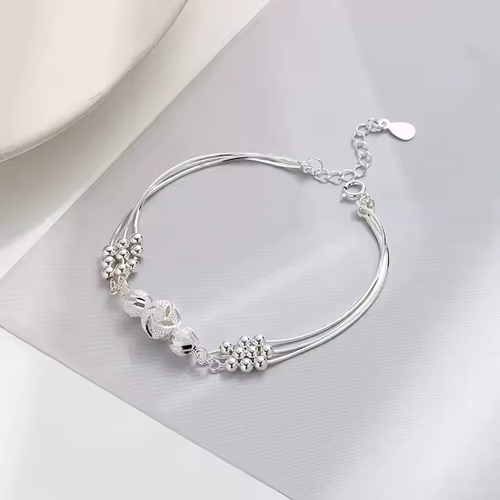 New Design Fashion 925 Sterling Silver Snake Chain Lucky Carved Beads Adjustable Bracelet for Women