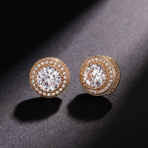 Wholesale Jewelry Earrings for Men Hip Hop Style Bling Gold Plated Round CZ Zircon Diamond Stud Earrings for Anniversary Gifts