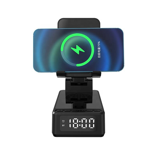 New Wireless Charger BT Clock Speaker Mobile Phone Stand Multi-in-one Desktop Folding Stand BT Small Audio Box